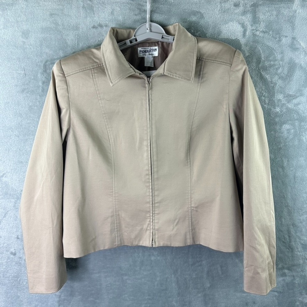 Pendleton Womens Beige Full Zip Jacket Cotton Stretch Size 16